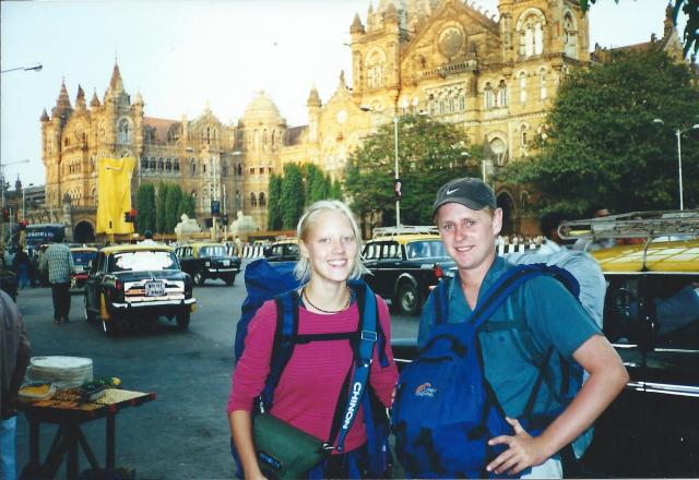 Couple of friends I made on my way back to Mumbai in front of the amazing train terminus.