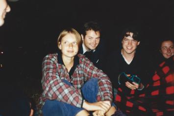 Friends reunited at Glastonbury. I'm poking my head up grinning like a cheshire cat!