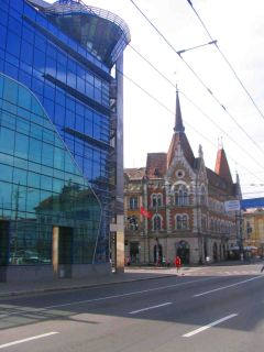 Modern and old next to each other in Cluj.