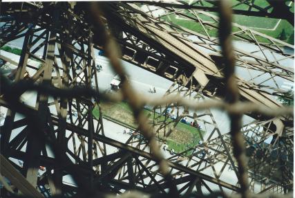 Through the frame looking down.