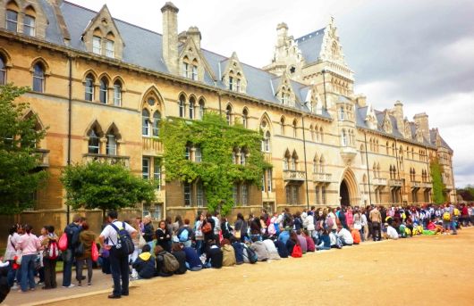 People line up at Christ Church College to see where they shot a little Harry Potter.