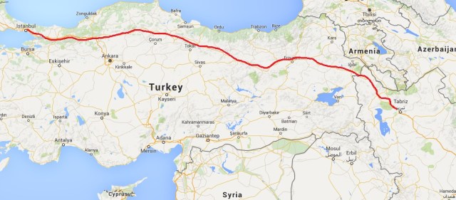 map tabriz to istanbul