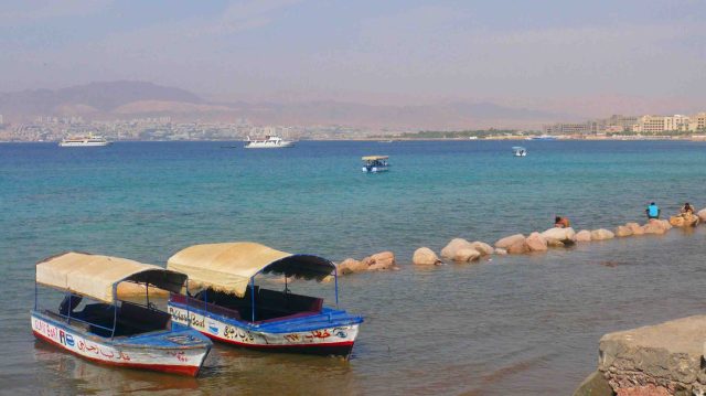 Across the bay at Aqaba. Egypt straight across, possibly Israel to the right. 